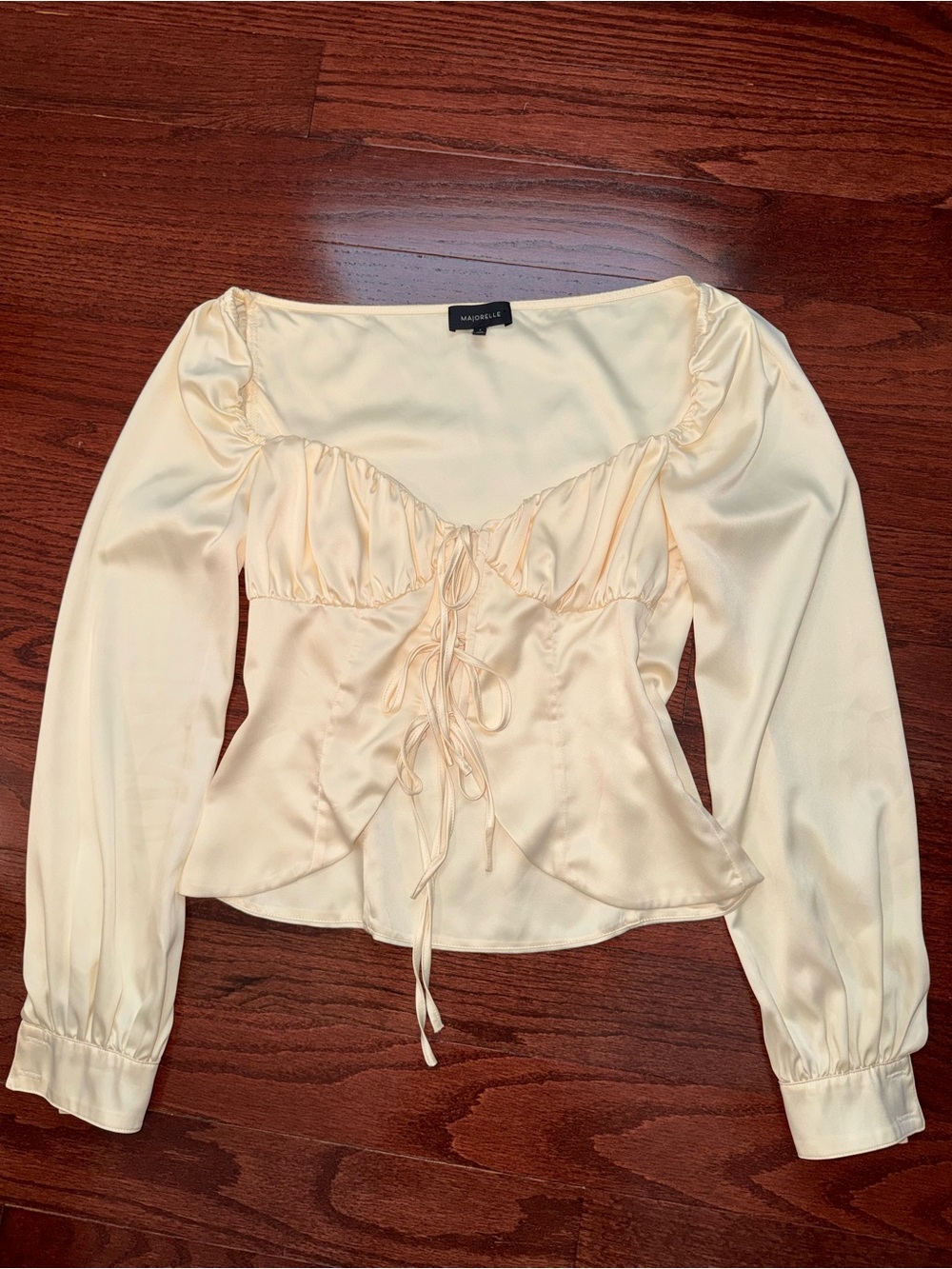 REVOLVE x Majorelle Ivory Satin Tie-Front Top - Picture 2 of 9